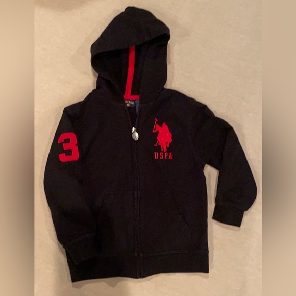 US Polo Kids Black Hoodie with Red Accents - Picture 1 of 2